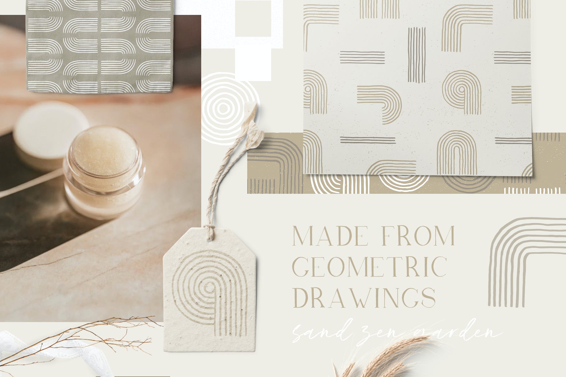 沙禅园几何形状无缝图案 Sand Zen Garden – Seamless Patterns 图片素材 sucaiwan.com