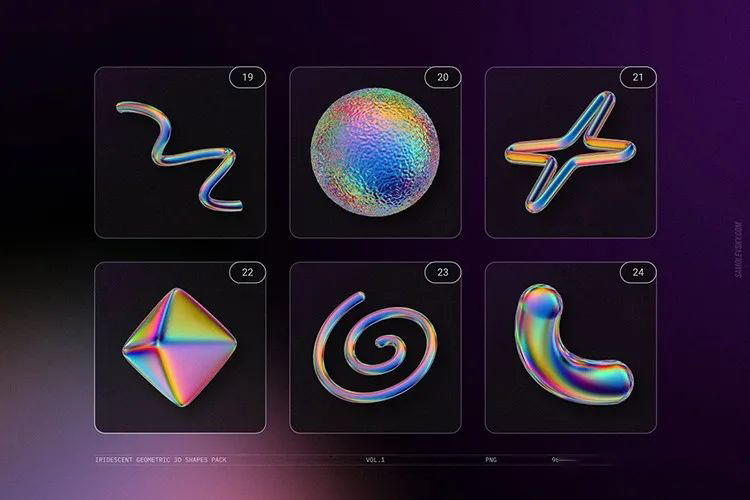 设计资源-100款立体渐变酸性镭射金属PNG素材 图片素材 sucaiwan.com