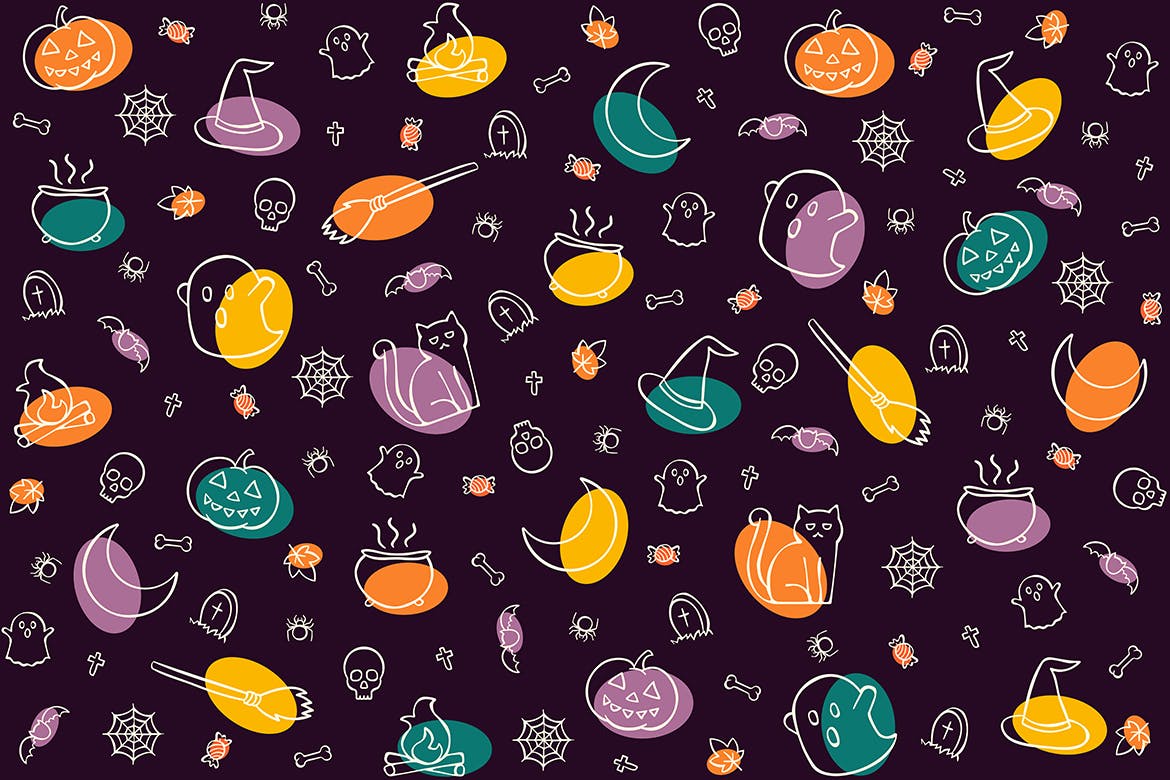 万圣节元素无缝图案背景 Halloween Seamless Pattern 图片素材 sucaiwan.com