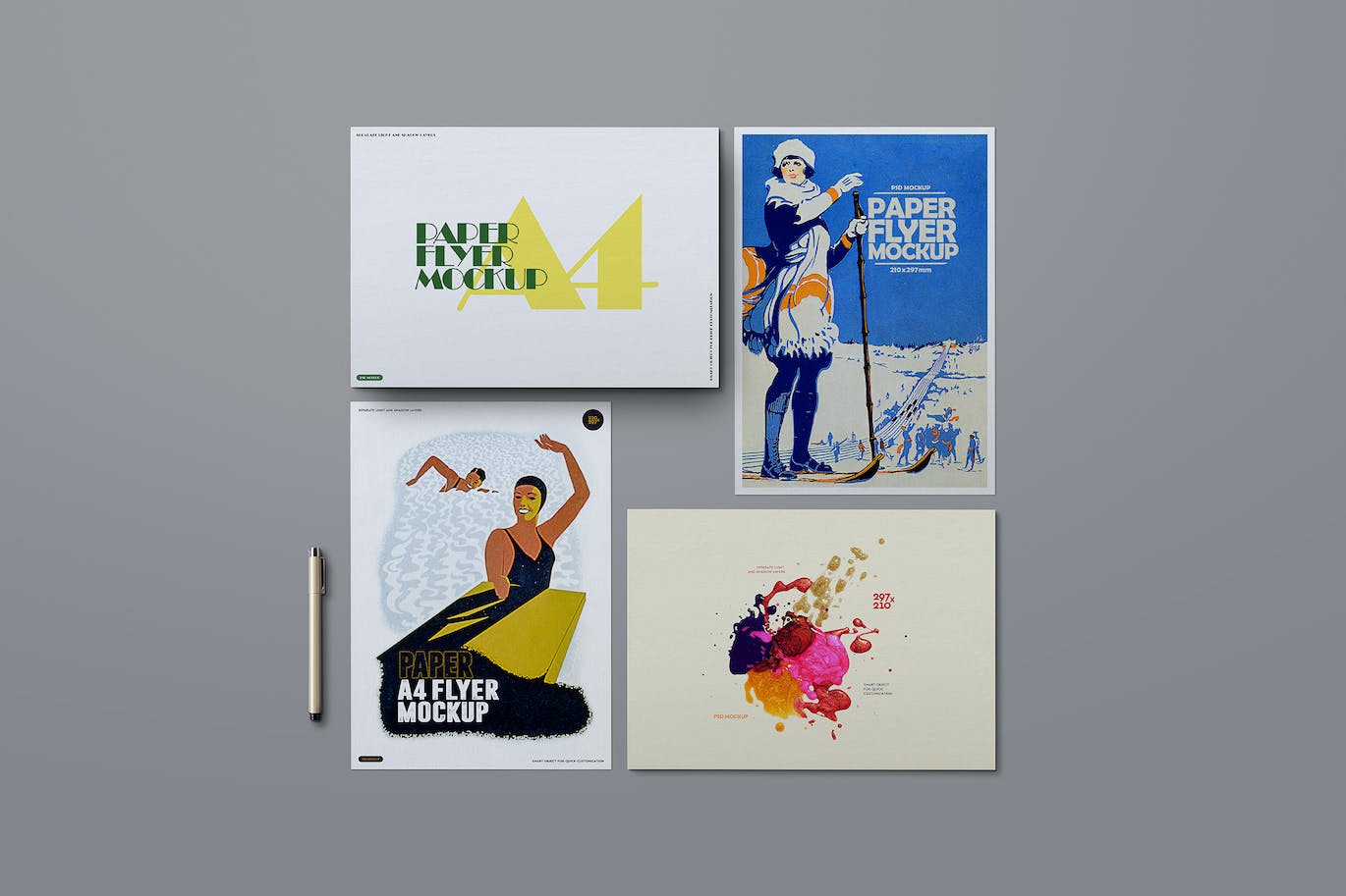 横向垂直A4海报传单印刷品样机psd模板 Flyer Mockup A4 Horizontal Vertical 样机素材 sucaiwan.com