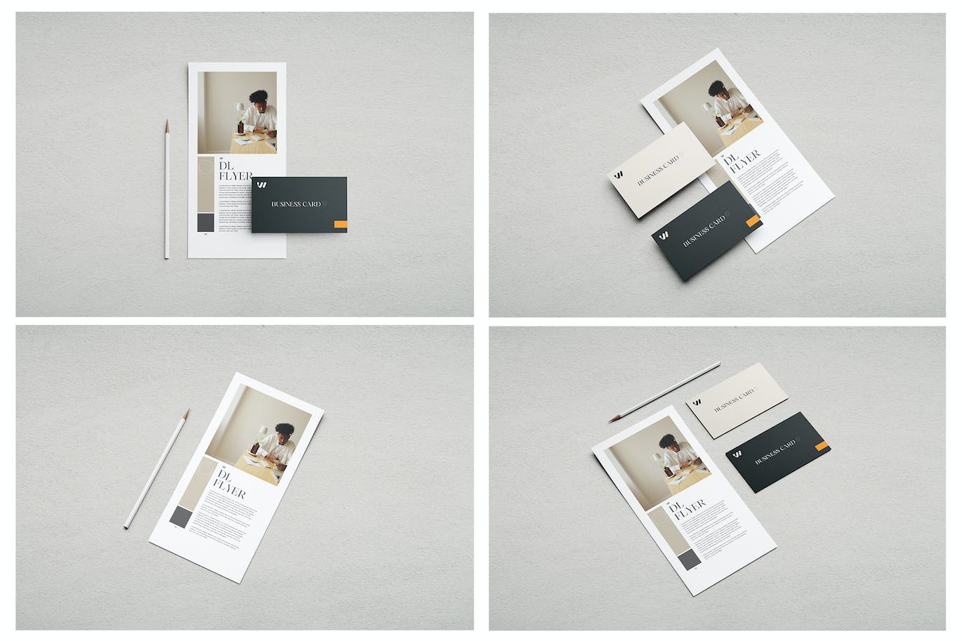 创意DL传单&名片样机设计模板 Dl Flyer With Business Card Mockup 样机素材 sucaiwan.com