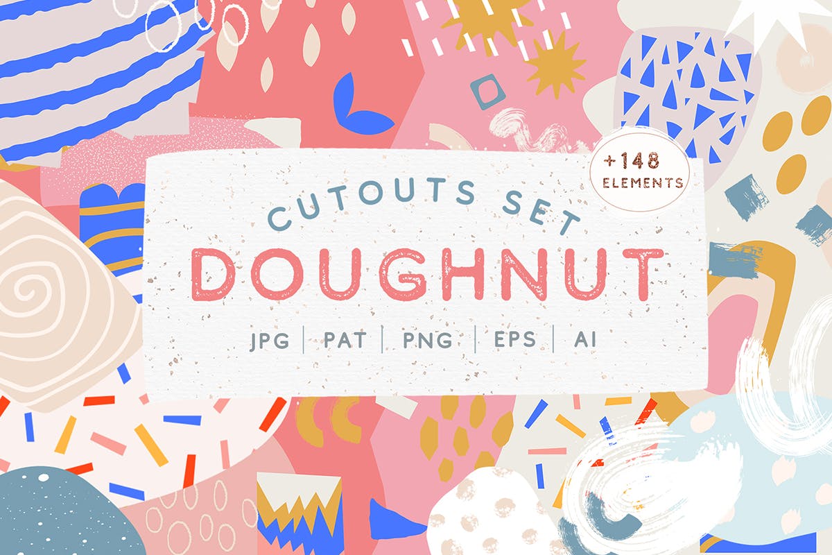 甜甜圈剪纸元素图案套装 Doughnut Cutouts Set 图片素材 sucaiwan.com