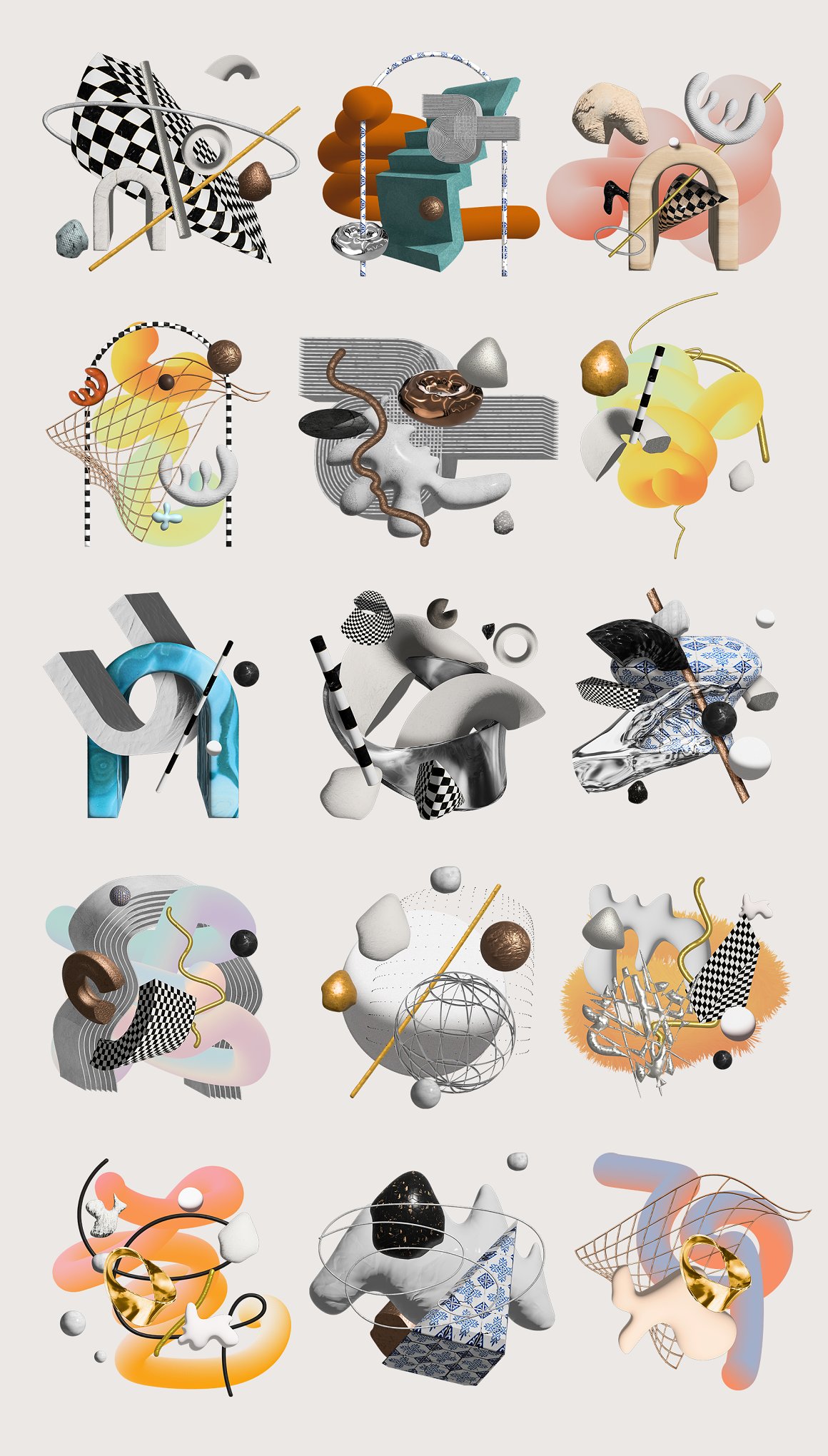 Natdzho 孟菲斯风3D金属立体形状雕塑颗粒状渐变海报封面背景素材包 Welcome to Wonderland 图片素材 sucaiwan.com