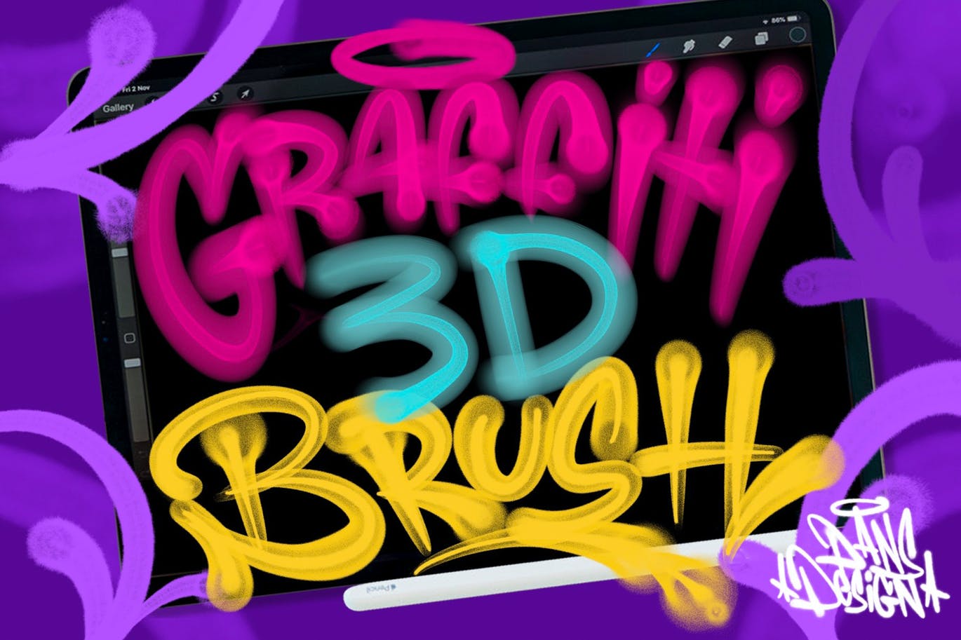 涂鸦3D效果Procreate笔刷素材 Graffiti 3D Procreate Brush 笔刷资源 sucaiwan.com