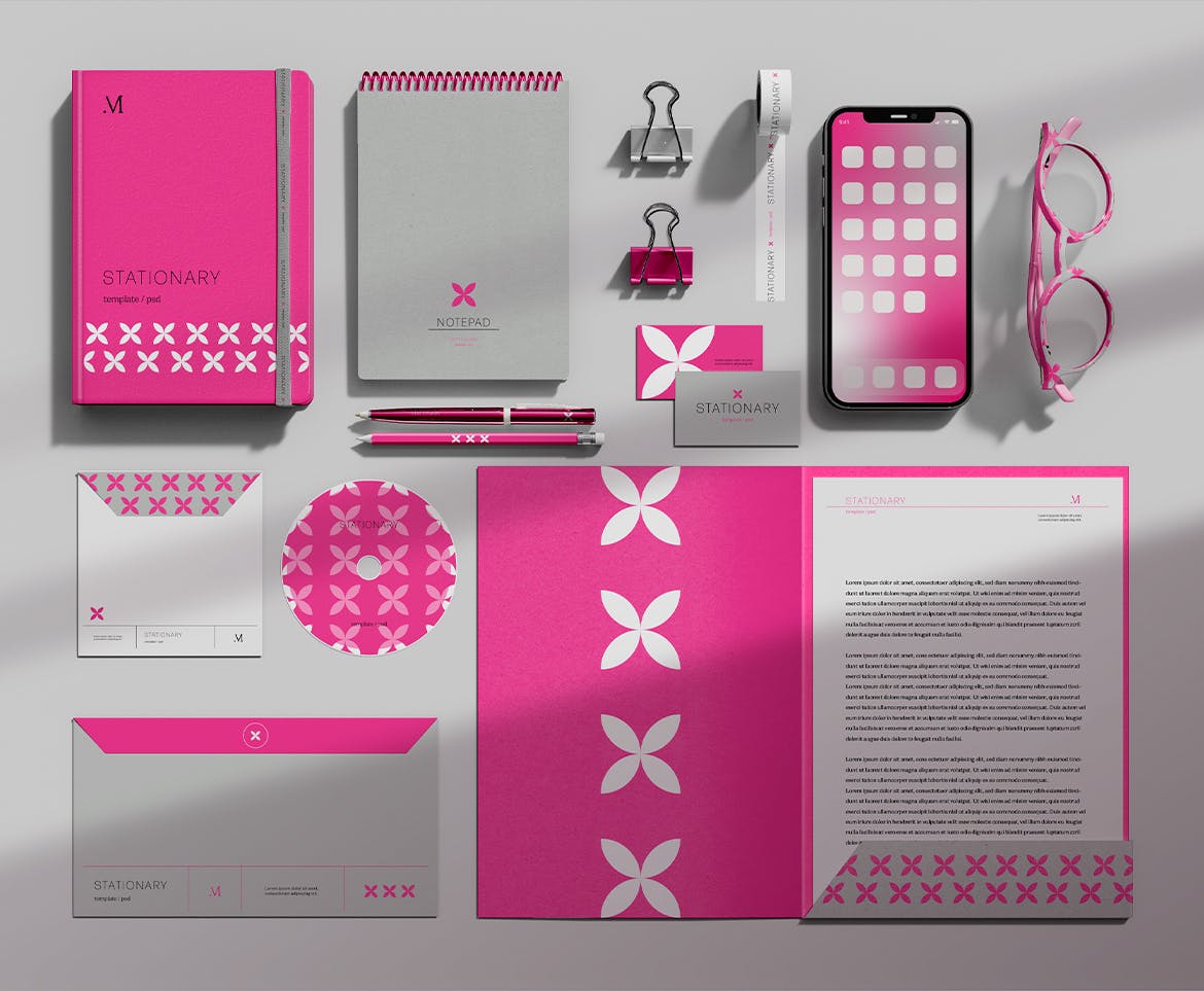 企业办公文具套装品牌VI展示样机图 Stationery Set Mockup 样机素材 sucaiwan.com