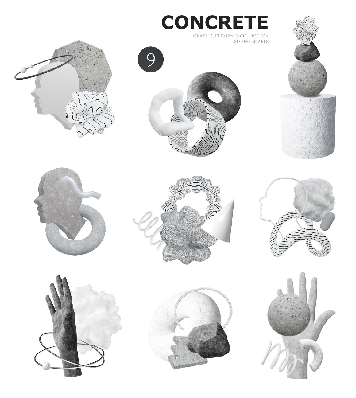 80个野兽派黑白3D几何雕塑粗野摇滚形状设计素材包 Concrete Brutal 3D Shapes graphics 图片素材 第8张-素材湾丨精选海外优质设计素材资源 80个野兽派黑白3D几何雕塑粗野摇滚形状设计素材包 Concrete Brutal 3D Shapes graphics 图片素材 sucaiwan.com