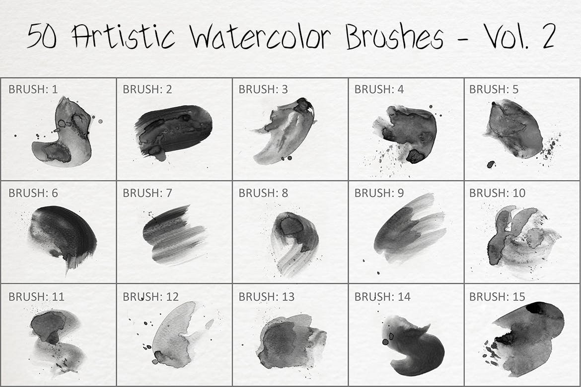 50个艺术水彩ps笔刷v2 50 Artistic Watercolor Brushes – Vol. 2 笔刷资源 sucaiwan.com