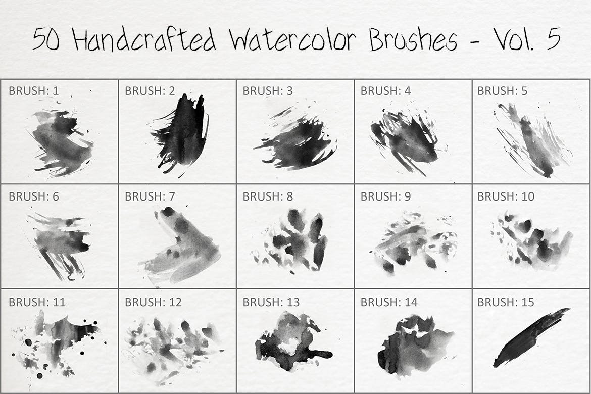 50个手工制作的绘画水彩ps笔刷v5 50 Handcrafted Watercolor Brushes – Vol. 5 笔刷资源 sucaiwan.com