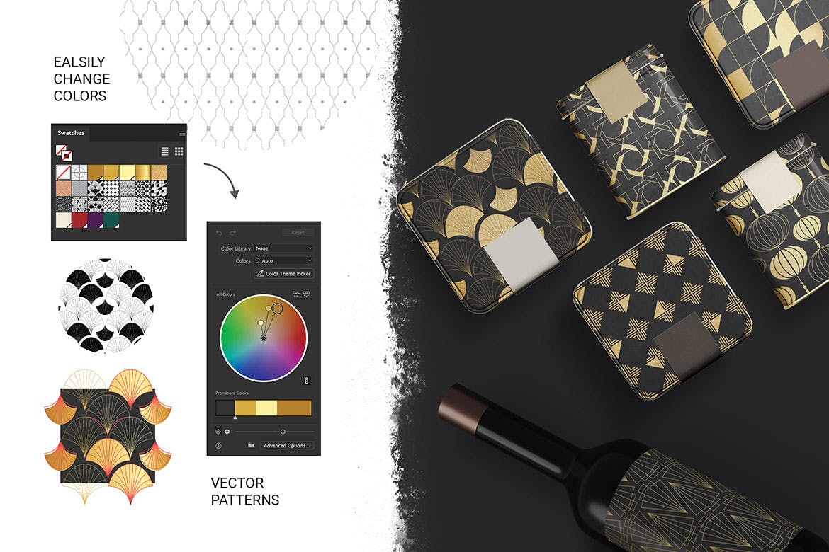 亚洲装饰：无缝装饰艺术图案系列 Asian Deco: Seamless Art Deco Patterns Collection 图片素材 sucaiwan.com