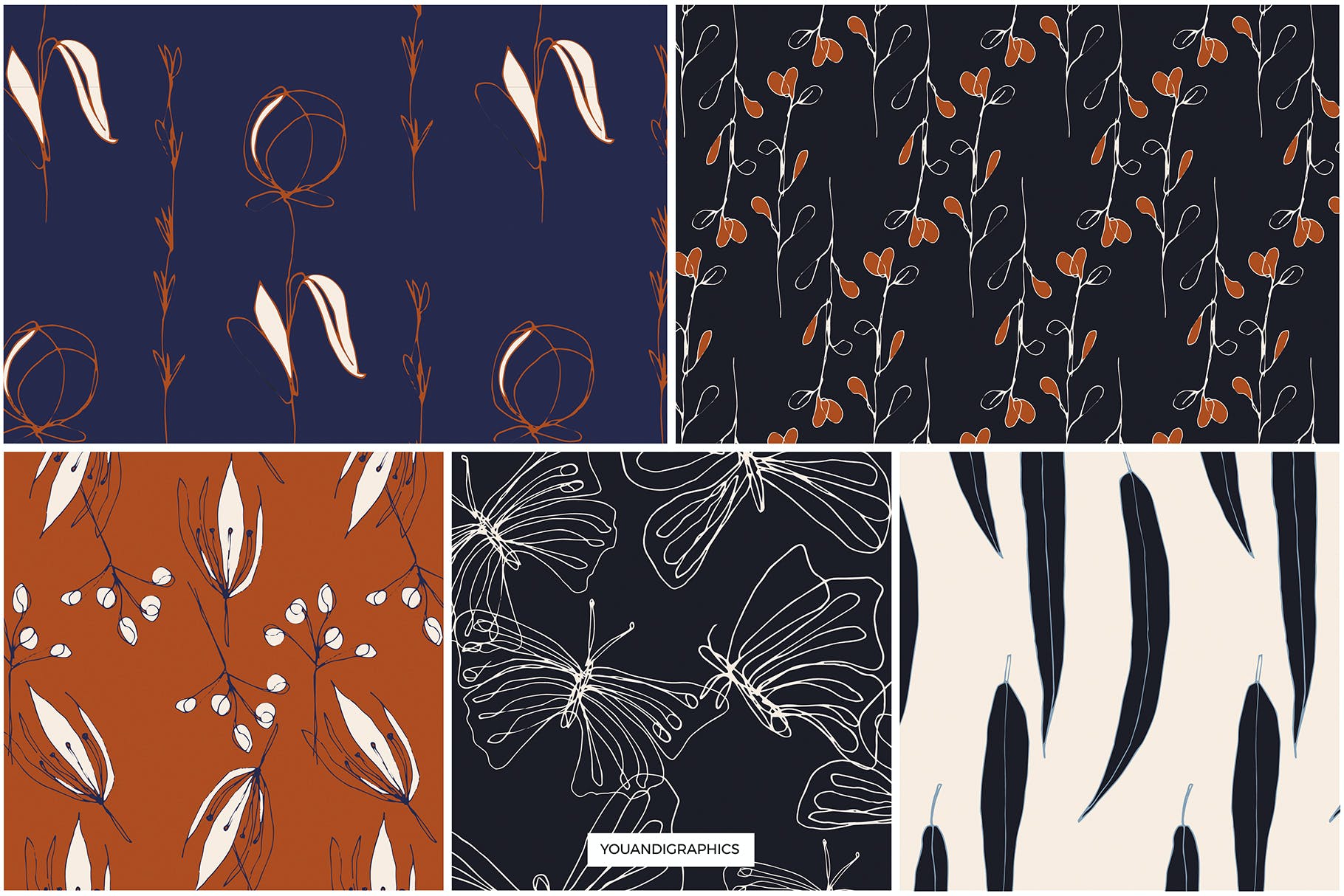 黑暗花园花卉手绘图案素材 Dark Garden Floral Patterns 图片素材 sucaiwan.com