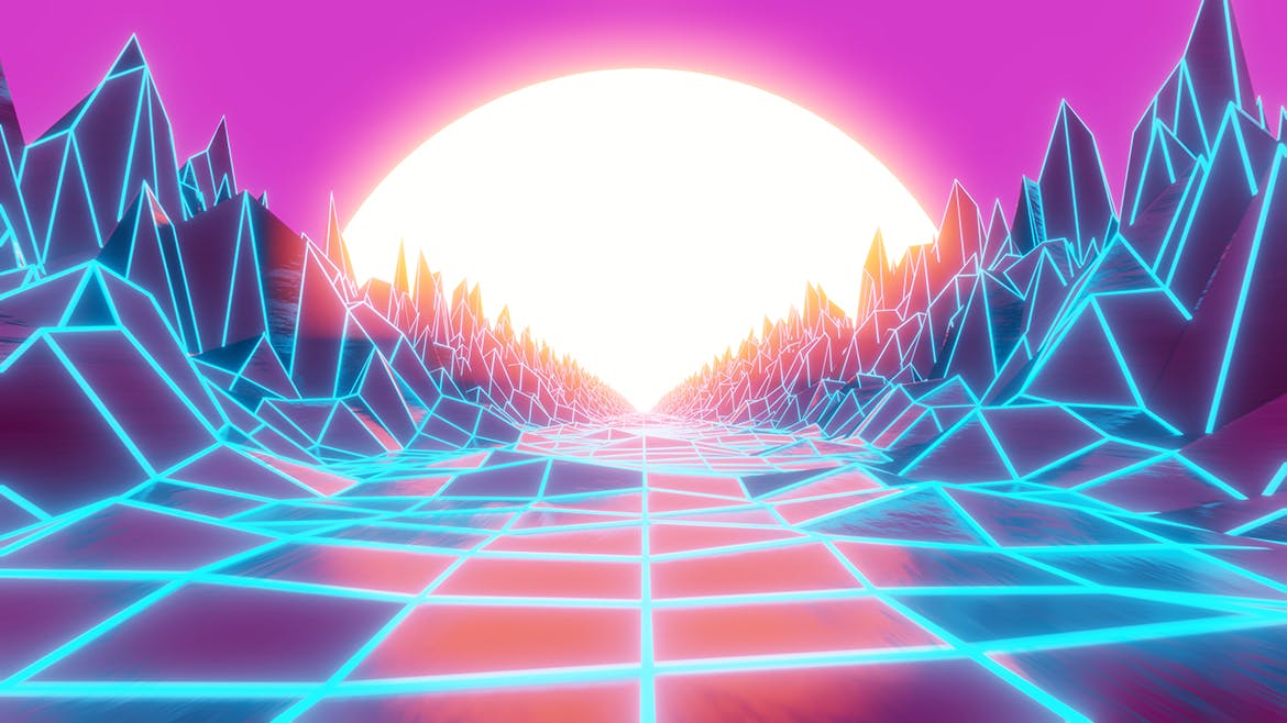 复古80年代合成波和逆波背景v2 Synthwave And Retrowave Background 002 图片素材 sucaiwan.com