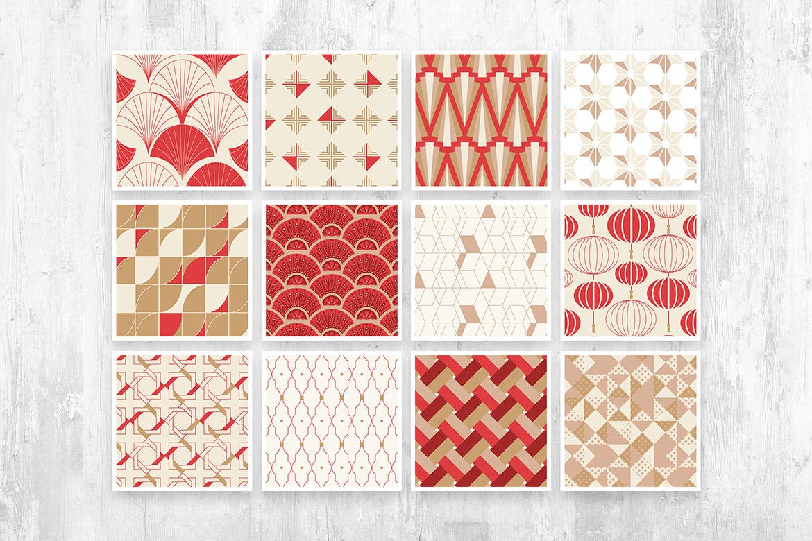 亚洲装饰：无缝装饰艺术图案系列 Asian Deco: Seamless Art Deco Patterns Collection 图片素材 sucaiwan.com