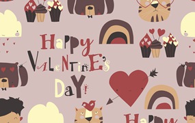 情人节元素矢量无缝图案素材 Vector Seamless pattern with Valentines Day elemen