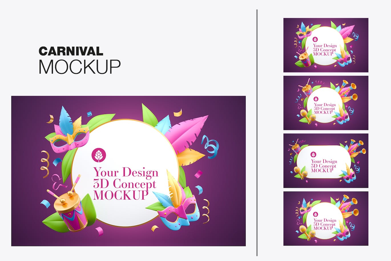 狂欢节元素框架样机图psd素材 Set Carnival Frames Mockup 样机素材 sucaiwan.com