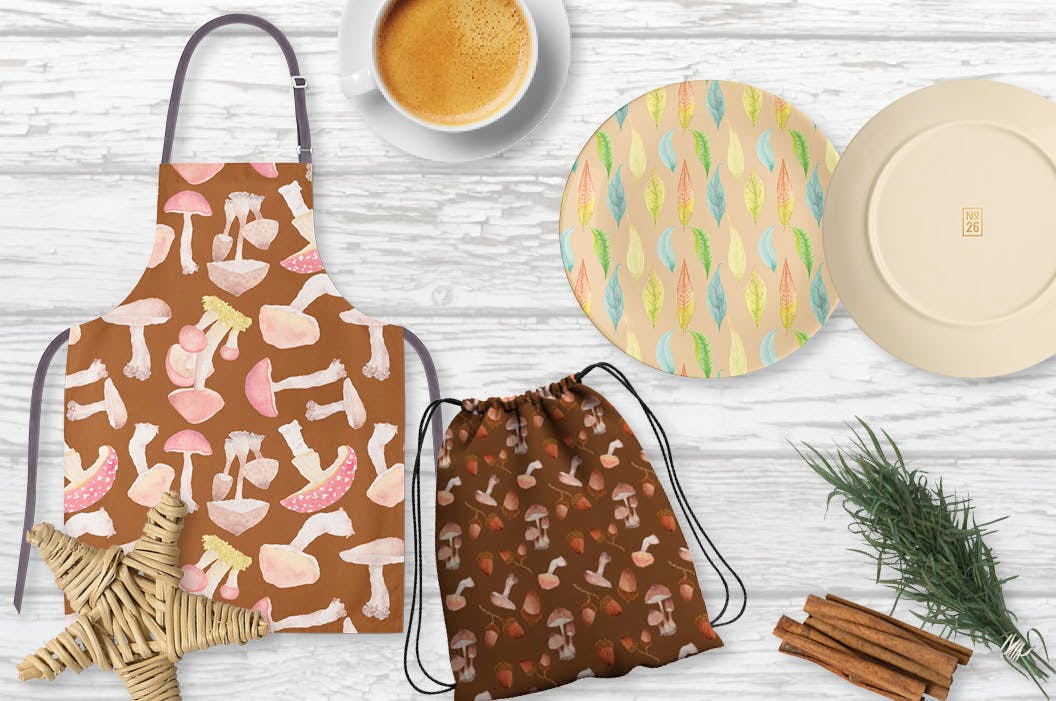 秋天色调水彩图案 Watercolor Patterns in Autumn Shades 图片素材 sucaiwan.com