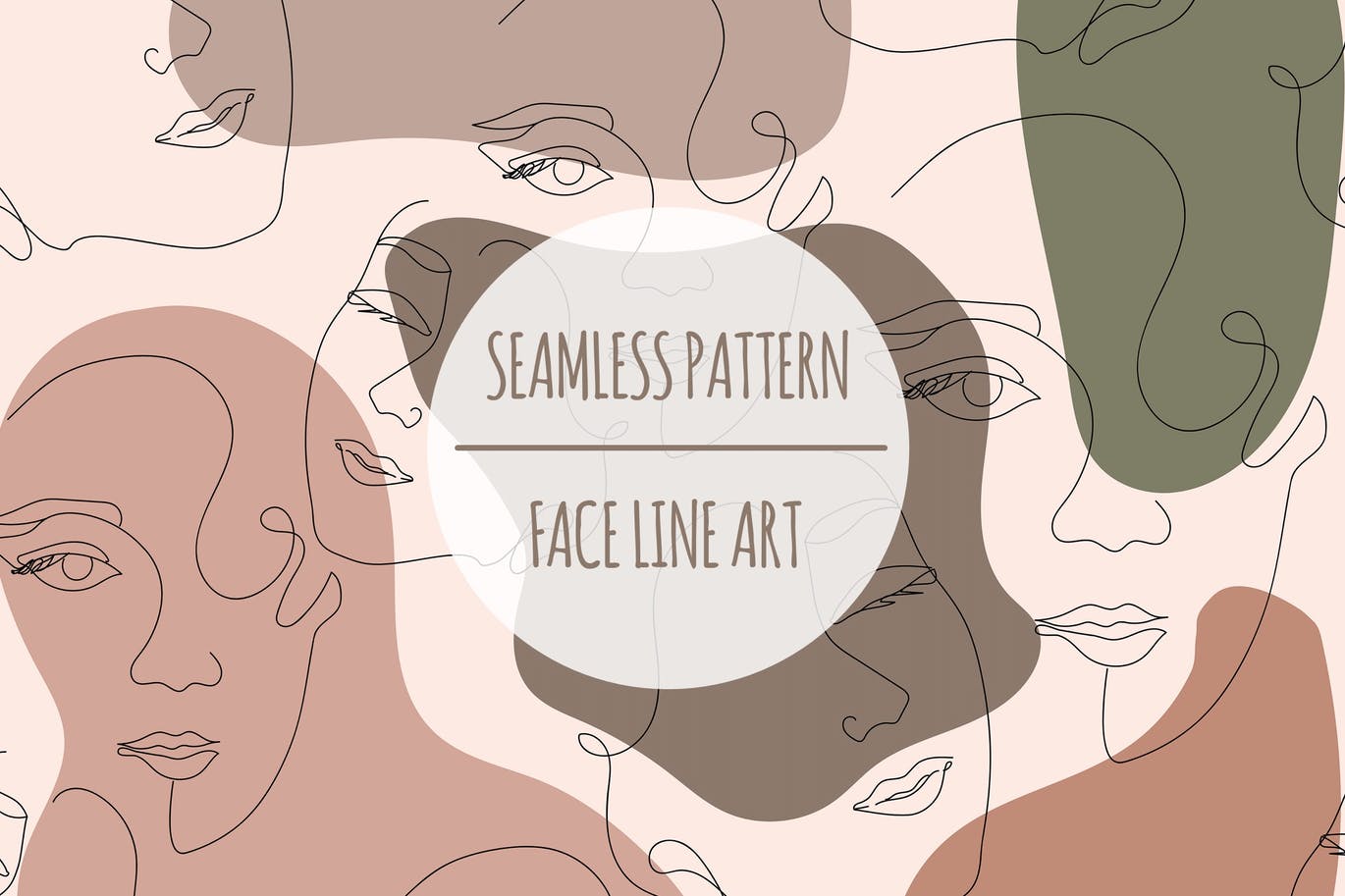 人脸线条艺术无缝图案矢量素材 Face Line Art – Seamless Pattern 图片素材 sucaiwan.com