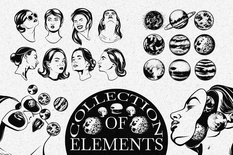 超现实女性肖像艺术版画和背景图案，AI源文件 图片素材 sucaiwan.com