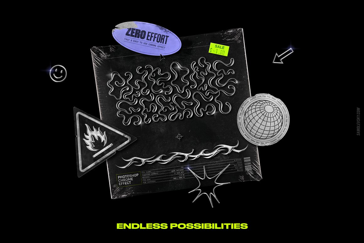 Samolevsky 新潮视觉酸性金属镀铬抽象艺术形状闪光光晕颗粒状纹理PSD模板 Chrome 3D Effect Chrome 3D Photoshop Effect + Shapes 图片素材 第11张-素材湾丨精选海外优质设计素材资源 Samolevsky 新潮视觉酸性金属镀铬抽象艺术形状闪光光晕颗粒状纹理PSD模板 Chrome 3D Effect Chrome 3D Photoshop Effect + Shapes 图片素材 sucaiwan.com