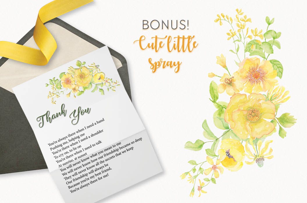 阳光黄色花卉水彩图案 Sunshine Yellow Watercolor Patterns 图片素材 sucaiwan.com