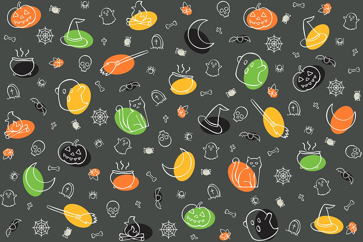 万圣节元素无缝图案背景 Halloween Seamless Pattern 图片素材 sucaiwan.com