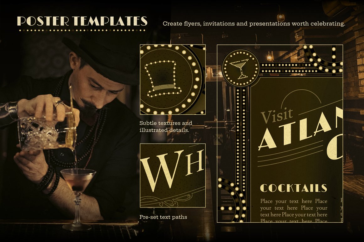 经典美式浮桥黑金舞厅酒吧标牌边框纹理插图AI矢量设计素材包 样机素材 sucaiwan.com