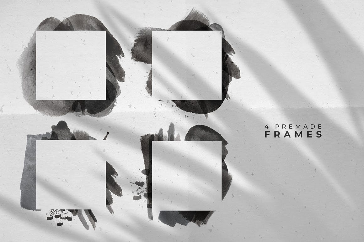 黑白水彩抽象形状纹理 Black & White Watercolor Shapes 图片素材 sucaiwan.com