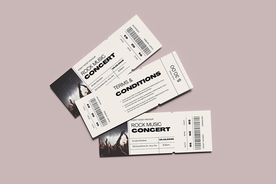 演唱会活动门票设计样机模板 Event Ticket Mockup 样机素材 sucaiwan.com