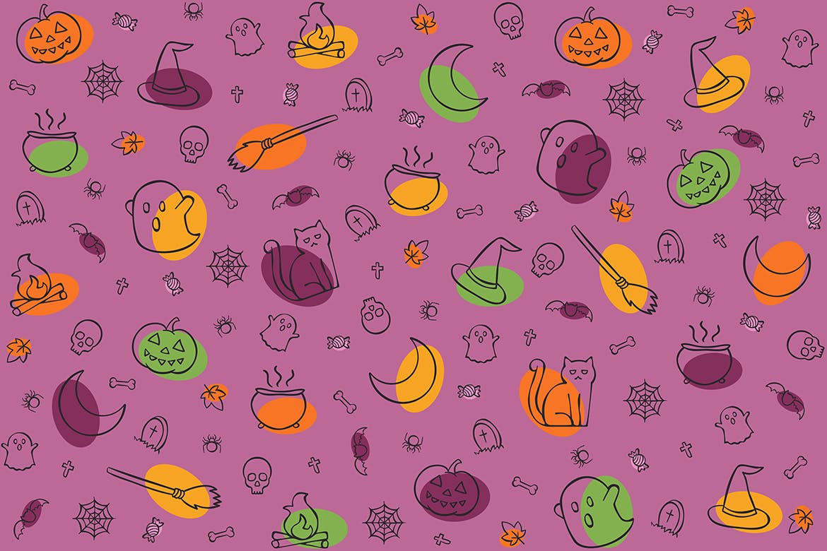 万圣节元素无缝图案背景 Halloween Seamless Pattern 图片素材 sucaiwan.com
