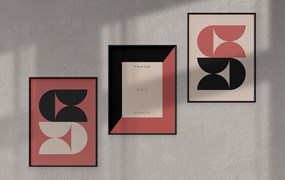 3个阶梯式相框画框样机图psd模板 Frames Mockup