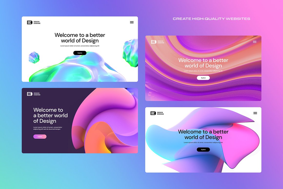 168个超现实扭曲渐变全息抽象艺术多彩3D立体免抠PNG素材 3D Gradient Abstract Shapes 图片素材 sucaiwan.com