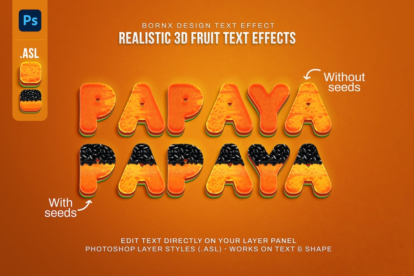 10款3D水果字效果图层样式PSD ASL 插件预设 sucaiwan.com