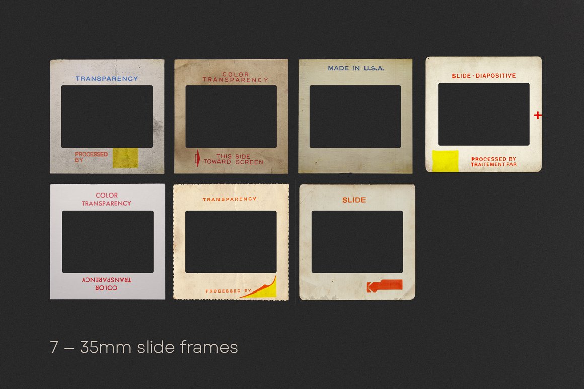 复古宝丽来35毫米交卷幻灯片照片框架做旧ps特效设计模板 Vintage 35mm Slide Mockups 样机素材 sucaiwan.com