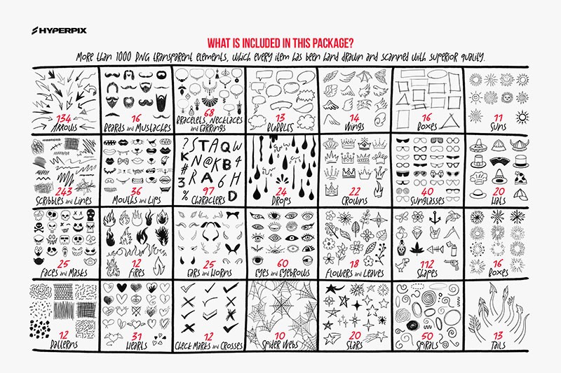 1000+手绘涂鸦手帐免抠PNG素材 图片素材 sucaiwan.com