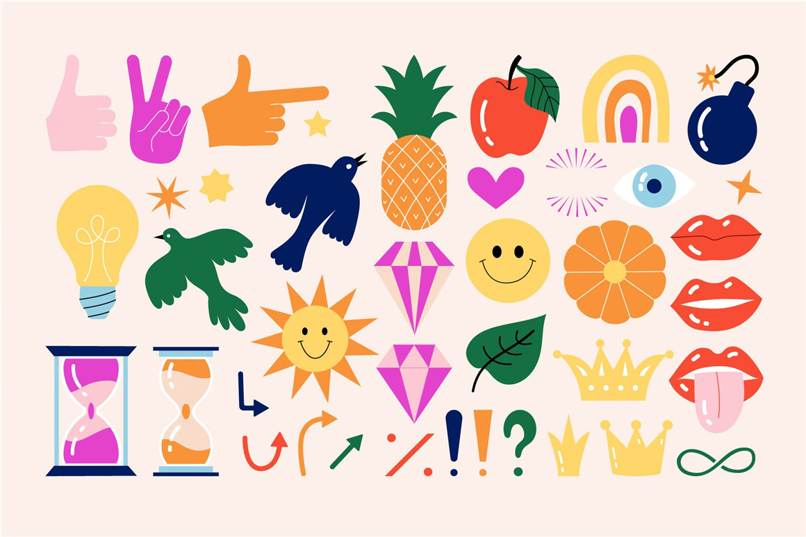 169个复古表情水果标签花卉广告海报横幅制作矢量贴纸元素包 Retro stickers, vector creator 图片素材 第3张-素材湾丨精选海外优质设计素材资源 169个复古表情水果标签花卉广告海报横幅制作矢量贴纸元素包 Retro stickers, vector creator 图片素材 sucaiwan.com