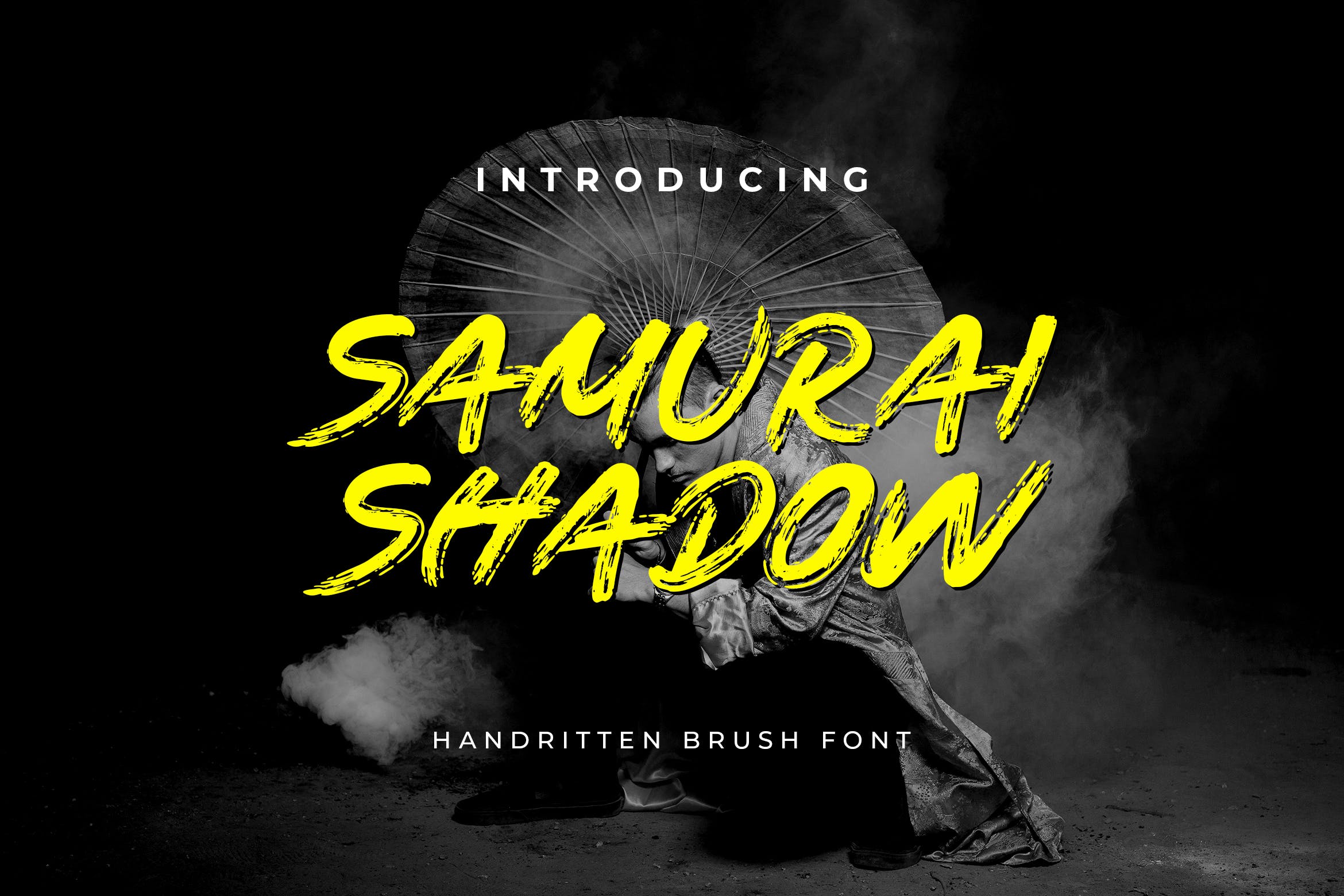 日式“武士”风阴影笔刷手写字体 Samurai Shadow Brush Handwritten Font 设计素材 sucaiwan.com