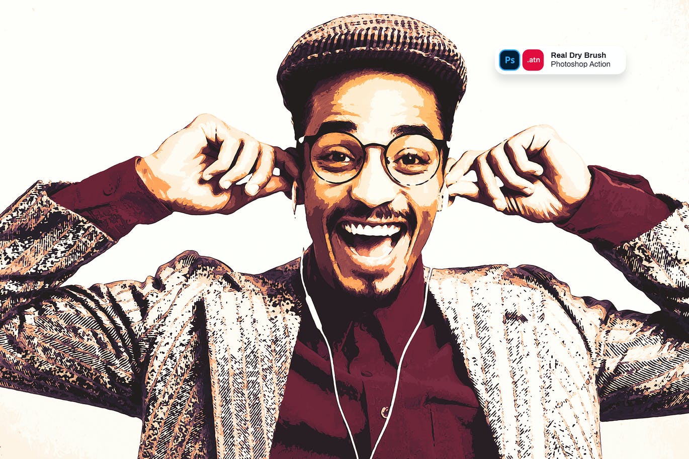 逼真的干刷绘画效果PS动作 Real Dry Brush Painting 插件预设 sucaiwan.com