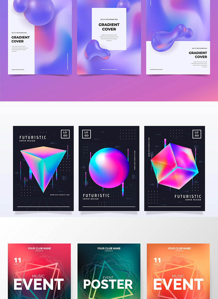 设计资源-100款创意渐变科技海报设计模板合集 设计素材 sucaiwan.com