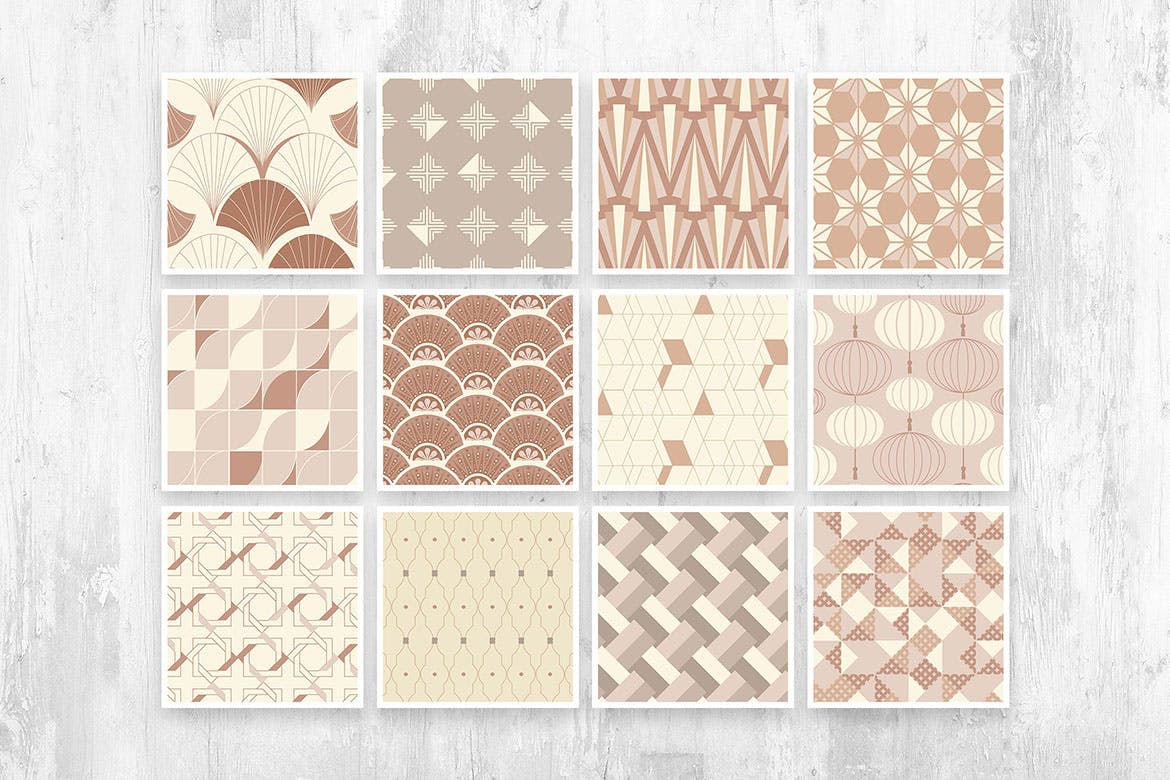 亚洲装饰：无缝装饰艺术图案系列 Asian Deco: Seamless Art Deco Patterns Collection 图片素材 sucaiwan.com