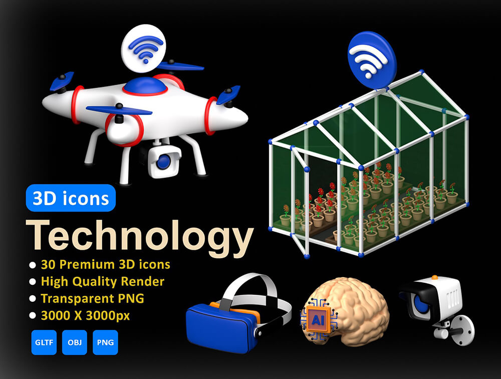 现代科技技术3D图标集 图标素材 sucaiwan.com