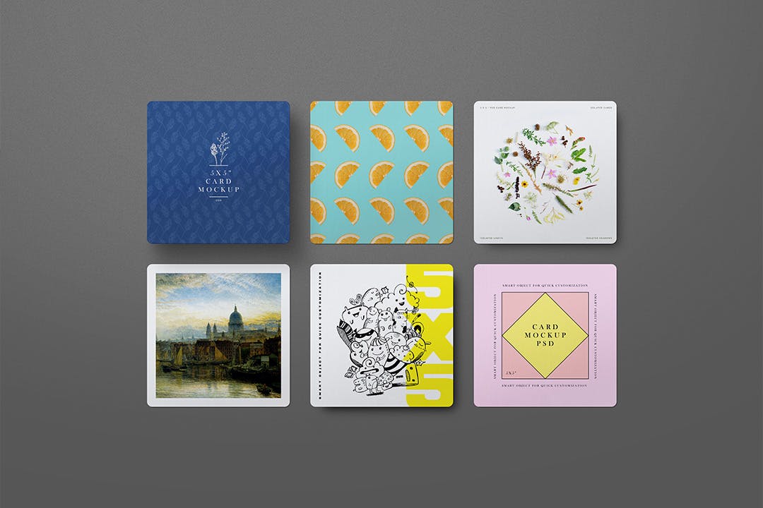 5 x 5″尖锐&圆角卡片样机psd模板 5 x 5″ Card Mockup Sharp Rounded Corners 样机素材 sucaiwan.com