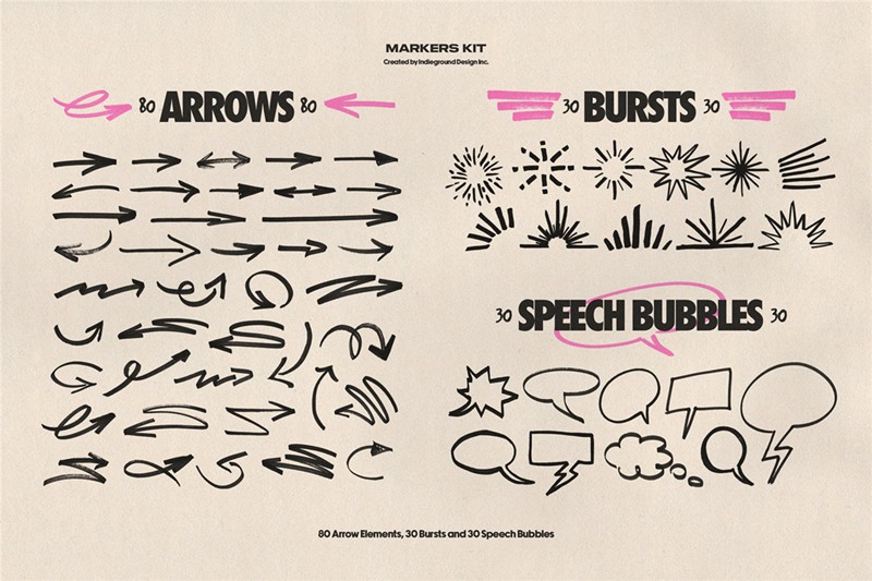 850个趣味灵感马克笔Y2K涂鸦笔触形状图形插画箭头标记PS笔刷纸张肌理设计套装 Markers Kit Indieground 笔刷资源 第9张-素材湾丨精选海外优质设计素材资源 850个趣味灵感马克笔Y2K涂鸦笔触形状图形插画箭头标记PS笔刷纸张肌理设计套装 Markers Kit Indieground 笔刷资源 sucaiwan.com