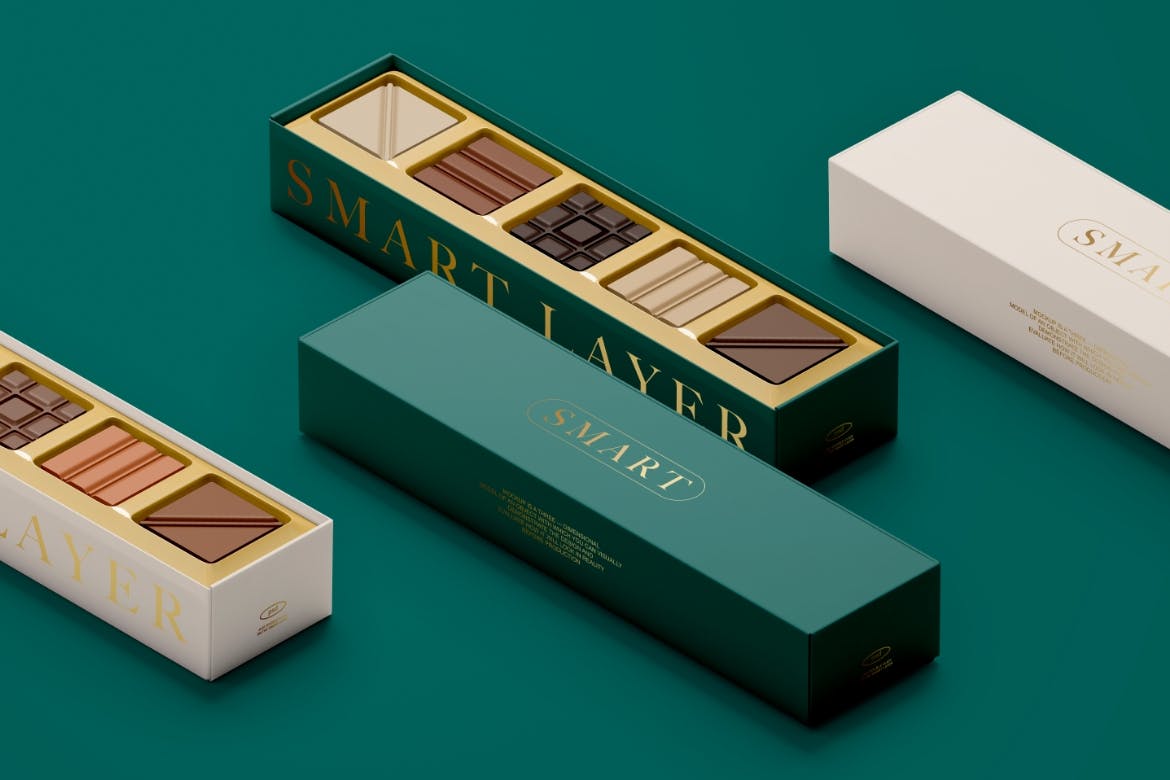 长矩形巧克力礼品盒子样机图psd模板 Chocolate Box Mockup 样机素材 sucaiwan.com