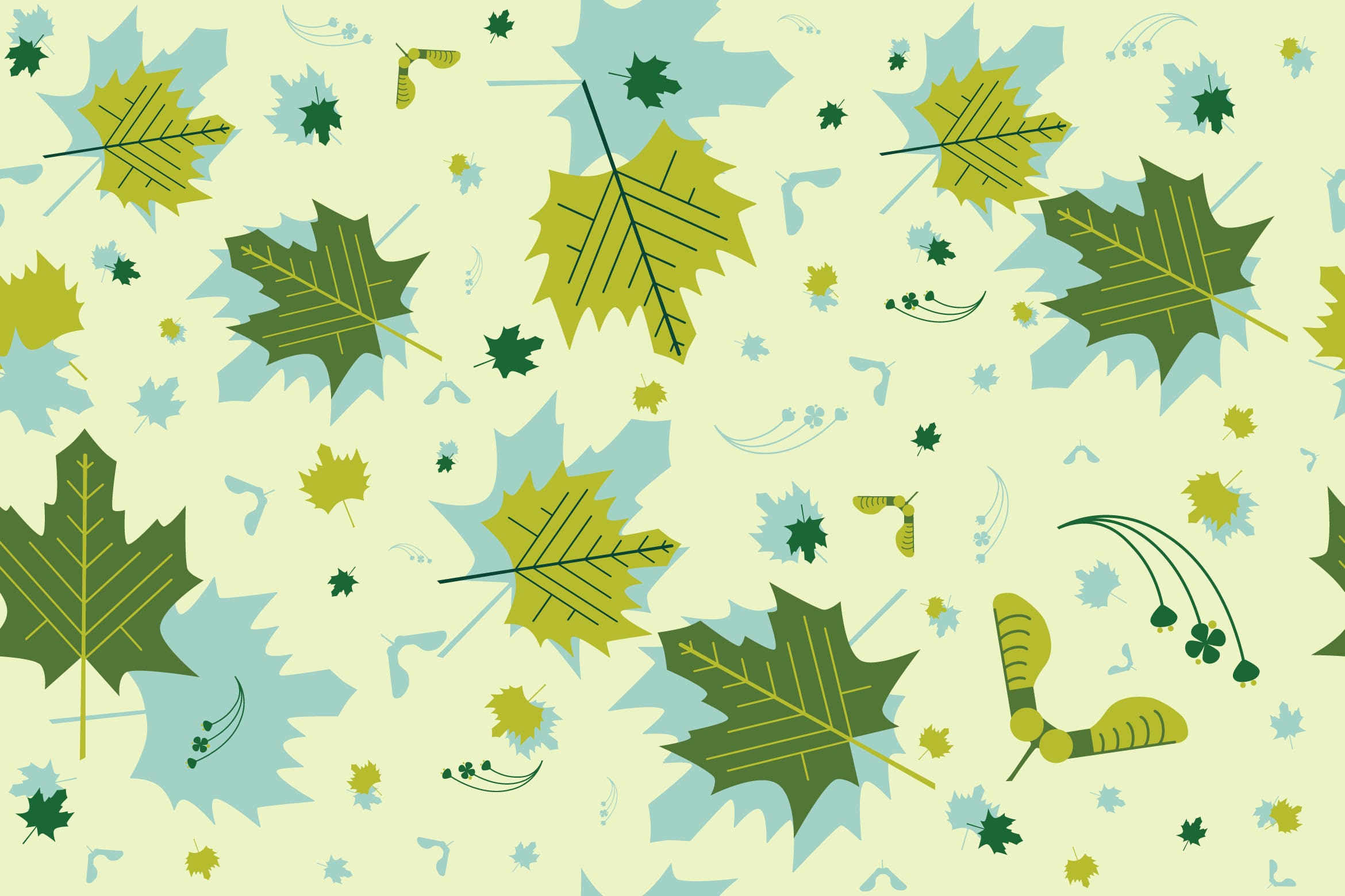 绿色枫叶无缝图案矢量背景素材 Leaves Pattern 图片素材 sucaiwan.com