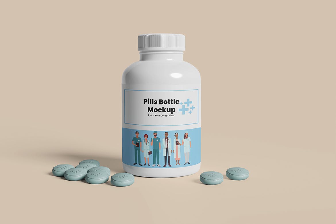 药物药丸瓶包装设计样机图psd模板 Pills Bottle Mockup 样机素材 sucaiwan.com