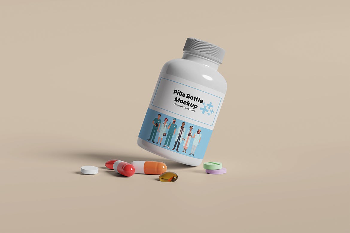 药物药丸瓶包装设计样机图psd模板 Pills Bottle Mockup 样机素材 sucaiwan.com