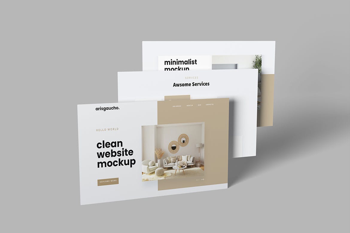 干净的网站页面UI样机 Clean Website Pages Mockup 样机素材 sucaiwan.com