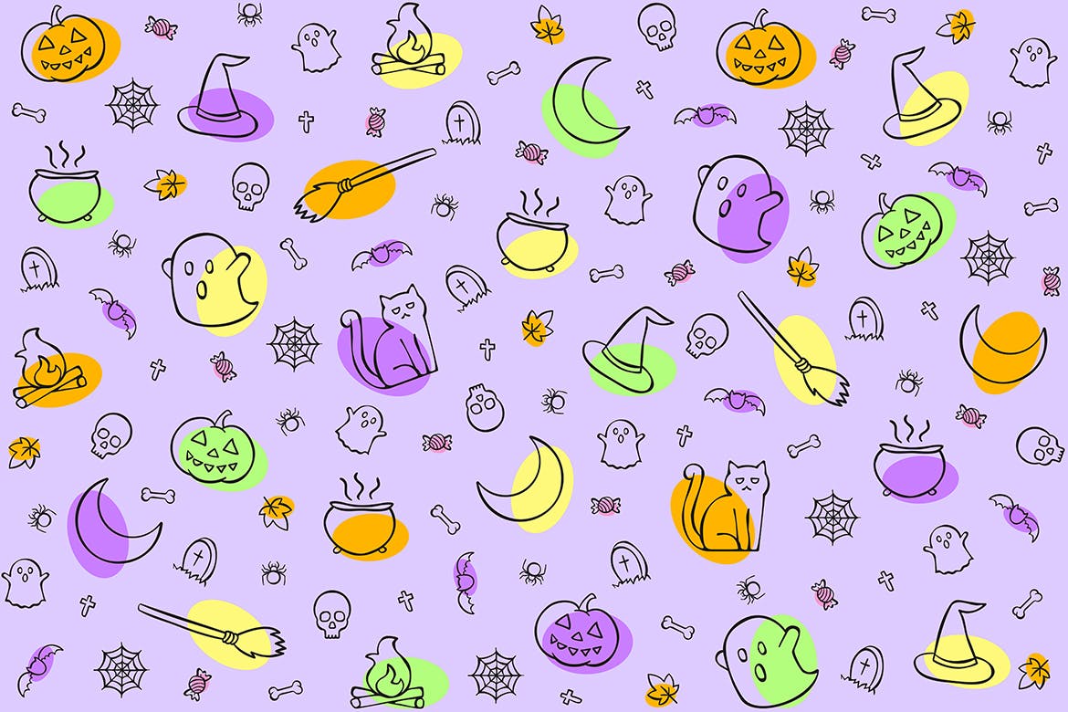 万圣节元素无缝图案背景 Halloween Seamless Pattern 图片素材 sucaiwan.com