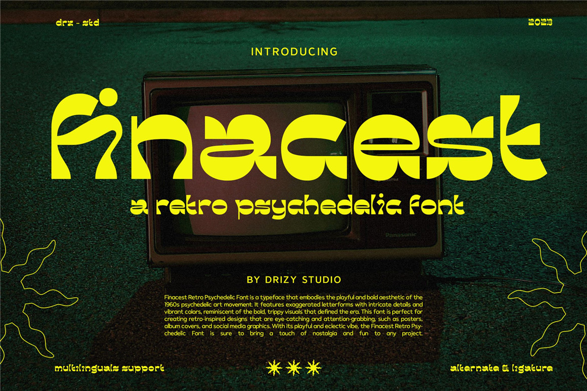60年代复古迷幻逆反差酸性标题无衬线英文字体设计素材 Finacest – Retro Psychedelic Font 设计素材 sucaiwan.com