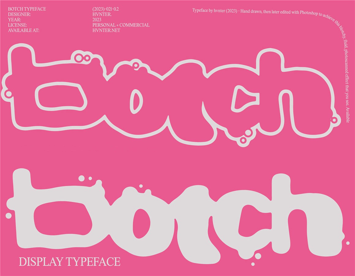 英文字体：趣味复古气泡涂鸦手绘抽象装饰手写无衬线英文字体 Hvnter Botch Typeface 设计素材 sucaiwan.com