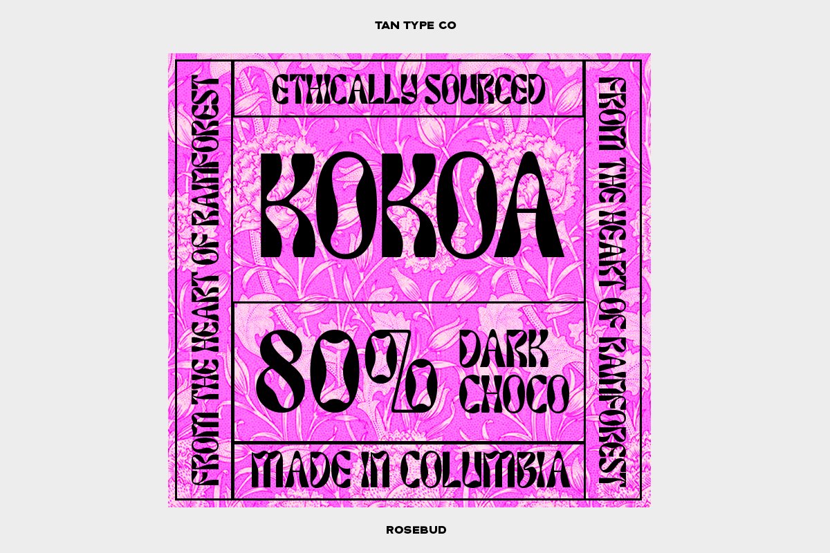 英文字体：90年代复古迷幻扭曲Y2K怪诞字母标题图标设计英文字体 TAN – ROSEBUD Font 设计素材 sucaiwan.com